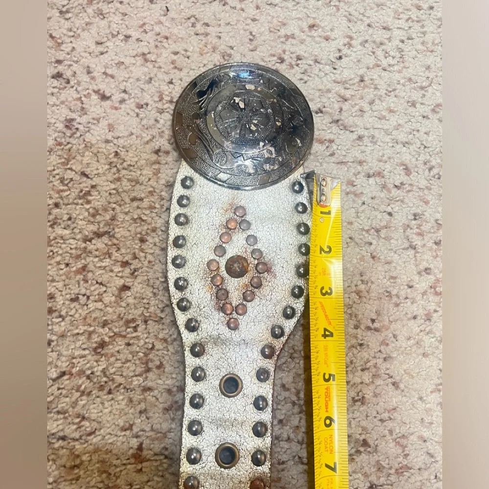 VNTG‎ Supper distressed women silver studded Leather waist Belt rusty Y2K grunge